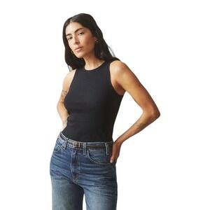 NWOT American Giant Womens Ribbed High Neck Tank Top Black Size M Made in USA